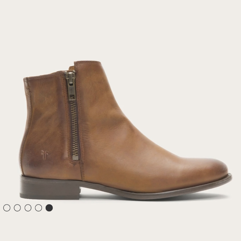 Frye Carly Double Zip Leather Boot Cognac - 9.5
